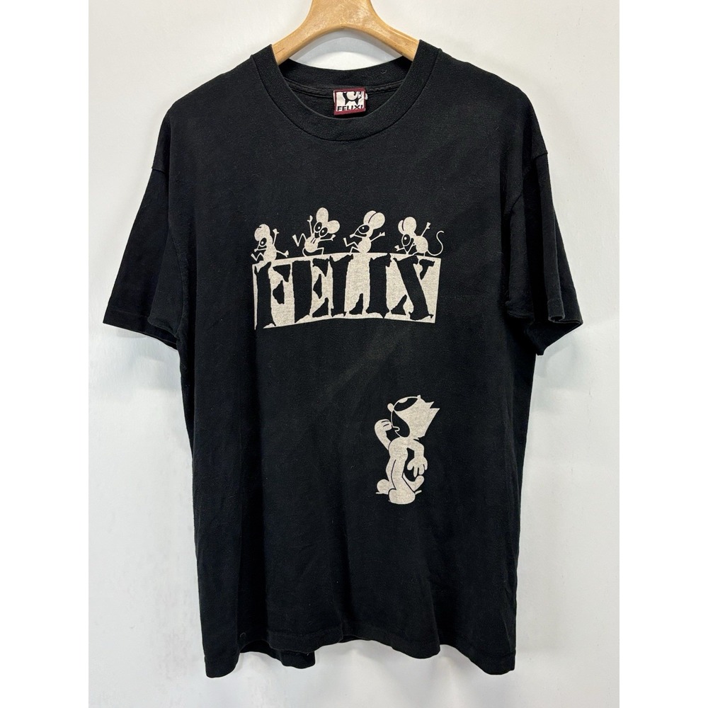 Vtg 90s Felix The Cat Box Logo Tshirt Adult 45" Chest Black Skater Grunge Cartoo
